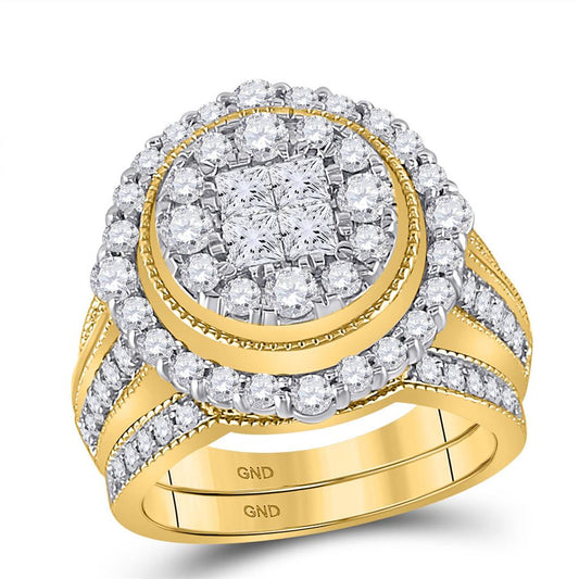 14k Yellow Gold Princess Diamond Bridal Wedding Ring Set 2 Cttw
