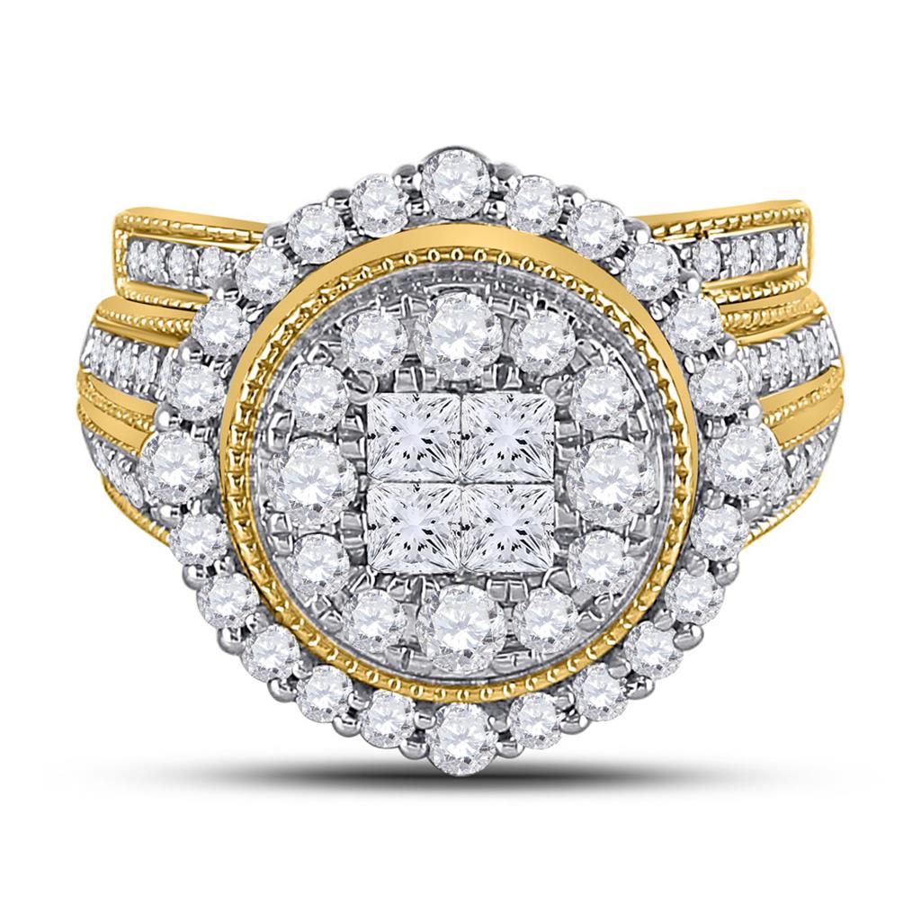14k Yellow Gold Princess Diamond Bridal Wedding Ring Set 2 Cttw