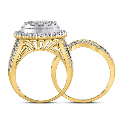 14k Yellow Gold Princess Diamond Bridal Wedding Ring Set 2 Cttw