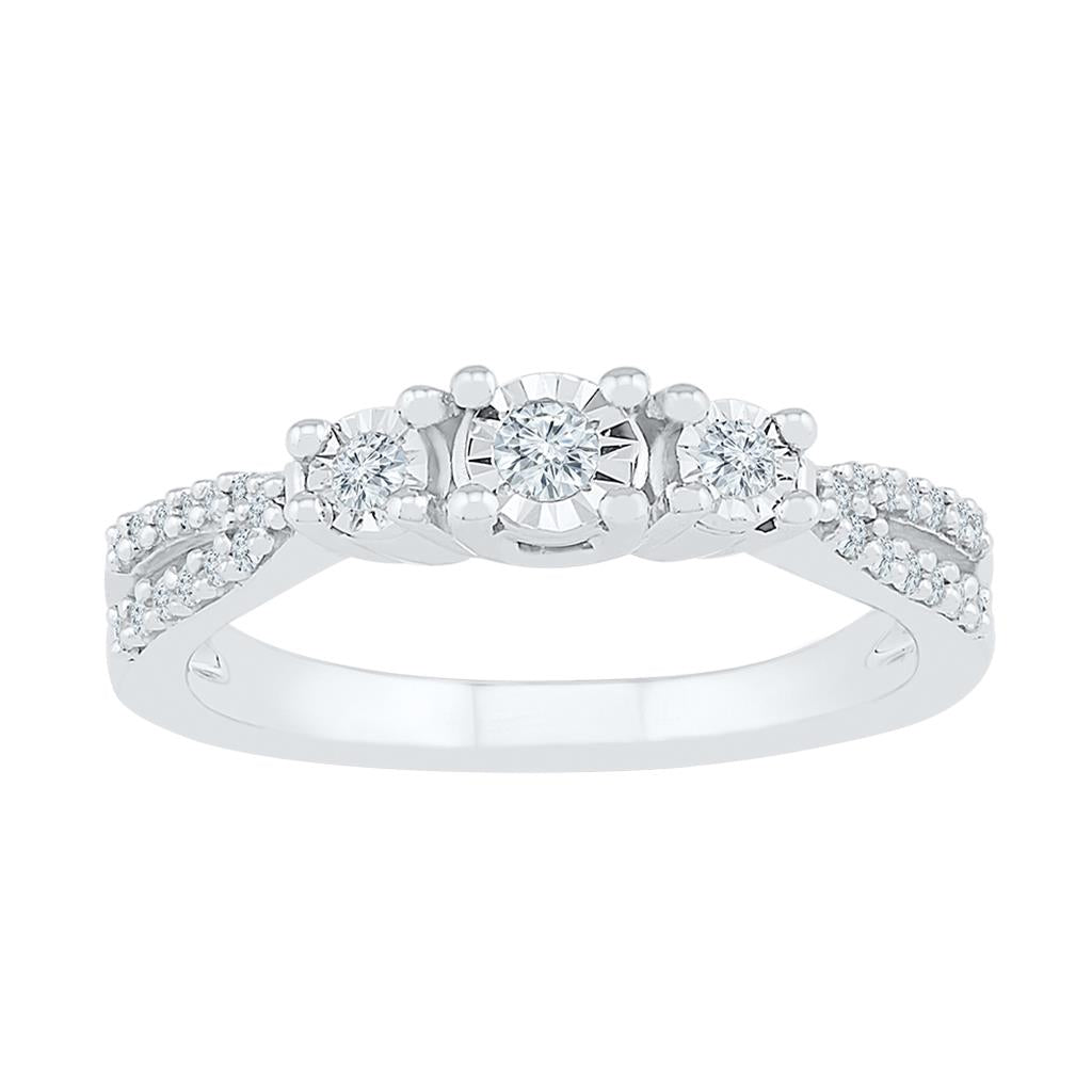 14k White Gold Round Diamond 3-stone Bridal Engagement Ring 1/3 Cttw