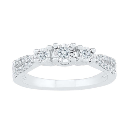 14k White Gold Round Diamond 3-stone Bridal Engagement Ring 1/3 Cttw