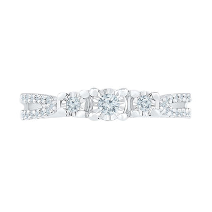 14k White Gold Round Diamond 3-stone Bridal Engagement Ring 1/3 Cttw