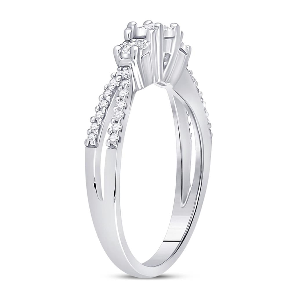 14k White Gold Round Diamond 3-stone Bridal Engagement Ring 1/3 Cttw