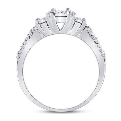 14k White Gold Round Diamond 3-stone Bridal Engagement Ring 1/3 Cttw