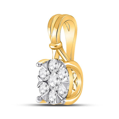 14k Yellow Gold Round Diamond Flower Cluster Pendant 1/3 Cttw