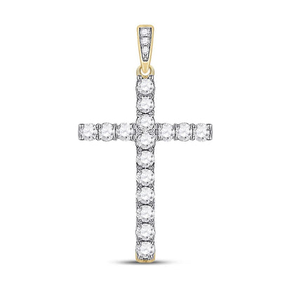 14k Yellow Gold Round Diamond Cross Pendant 1/2 Cttw