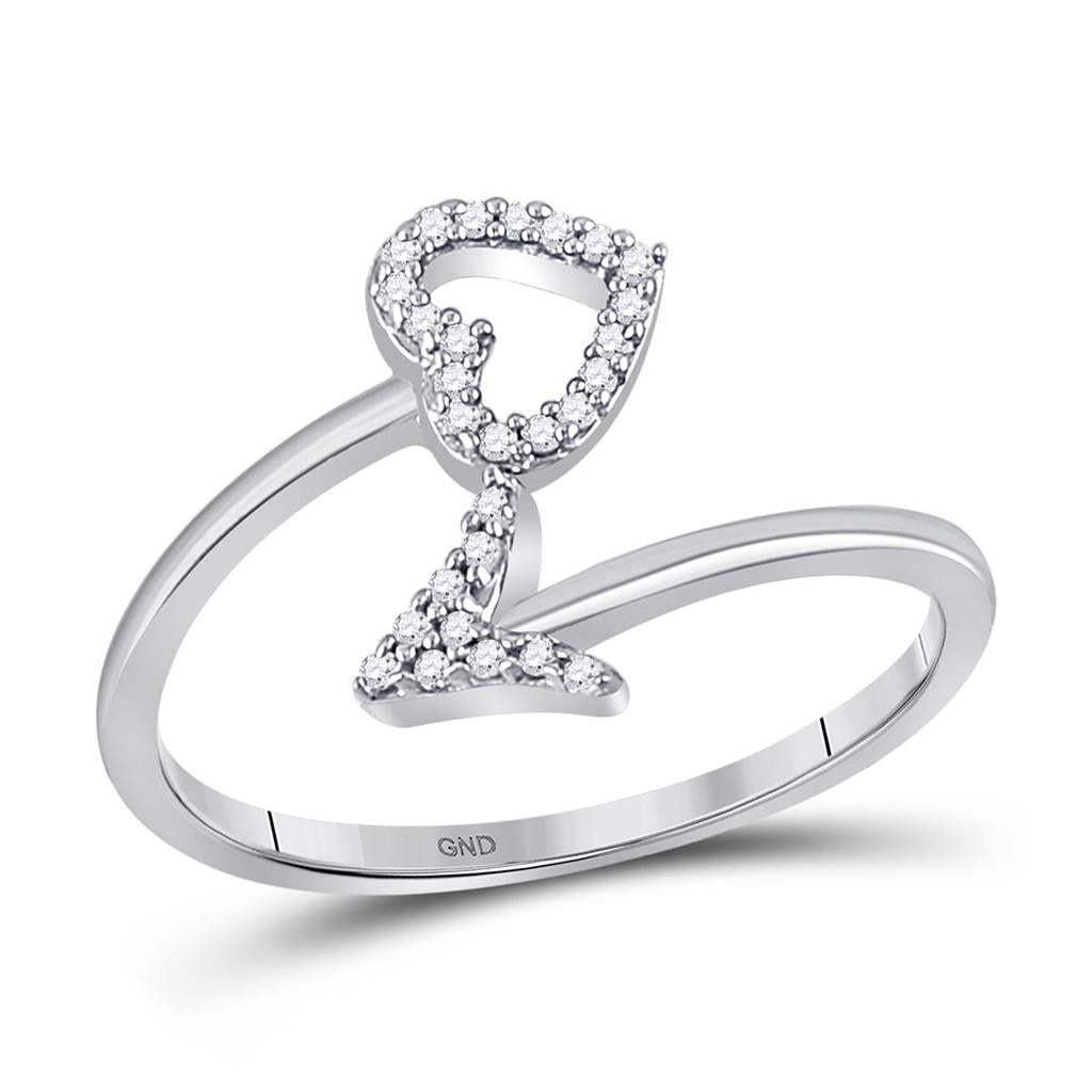 14k White Gold Round Diamond Heart Arrow Band Ring 1/10 Cttw