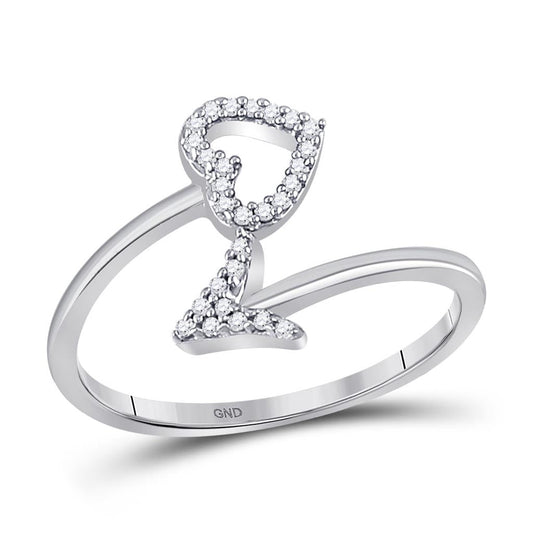 14k White Gold Round Diamond Heart Arrow Band Ring 1/10 Cttw