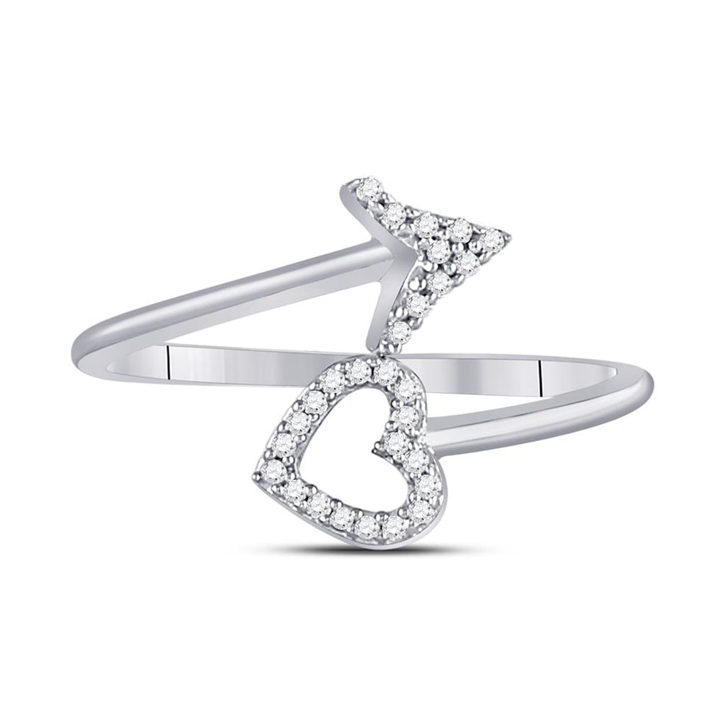 14k White Gold Round Diamond Heart Arrow Band Ring 1/10 Cttw