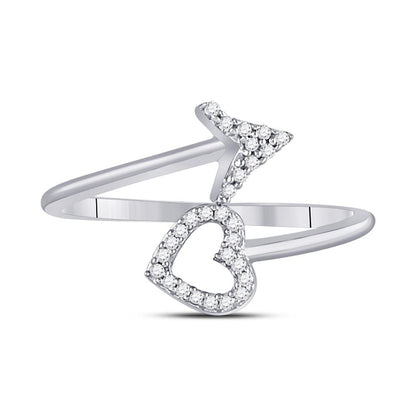14k White Gold Round Diamond Heart Arrow Band Ring 1/10 Cttw