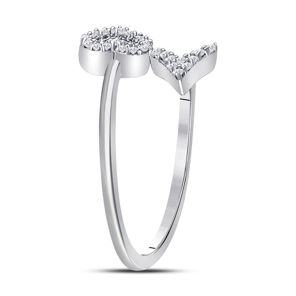 14k White Gold Round Diamond Heart Arrow Band Ring 1/10 Cttw