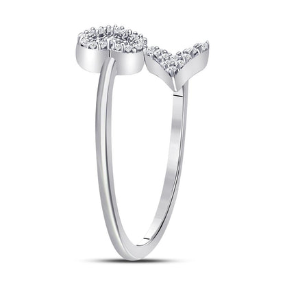 14k White Gold Round Diamond Heart Arrow Band Ring 1/10 Cttw