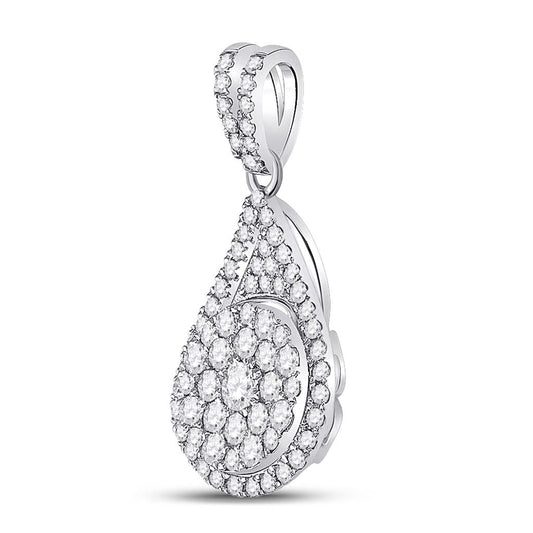 14k White Gold Round Diamond Teardrop Cluster Pendant 1 Cttw