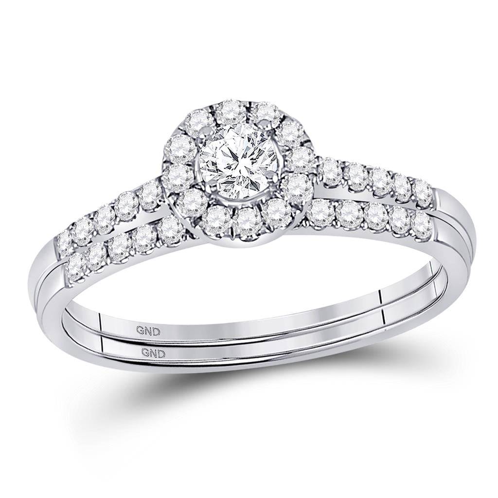 14k White Gold Round Diamond Bridal Wedding Ring Set 1/2 Cttw