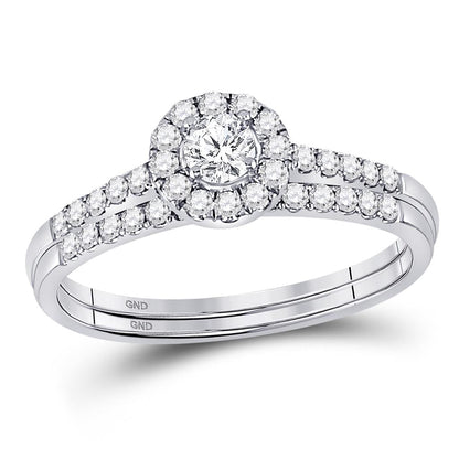 14k White Gold Round Diamond Bridal Wedding Ring Set 1/2 Cttw
