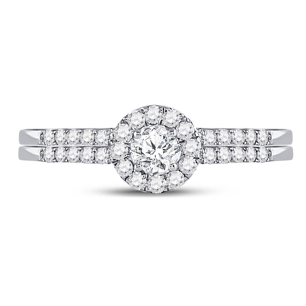 14k White Gold Round Diamond Bridal Wedding Ring Set 1/2 Cttw
