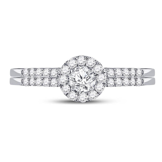 14k White Gold Round Diamond Bridal Wedding Ring Set 1/2 Cttw