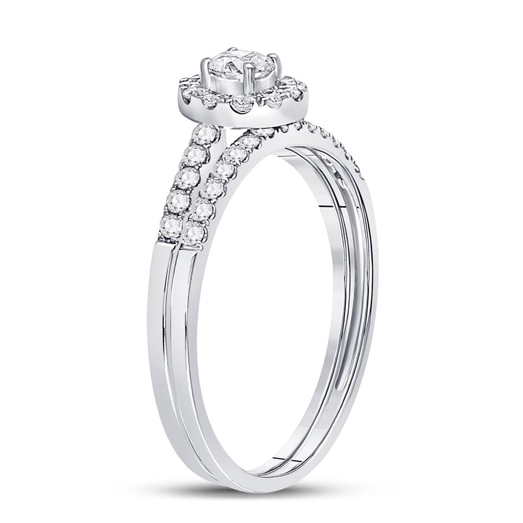 14k White Gold Round Diamond Bridal Wedding Ring Set 1/2 Cttw