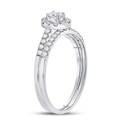 14k White Gold Round Diamond Bridal Wedding Ring Set 1/2 Cttw