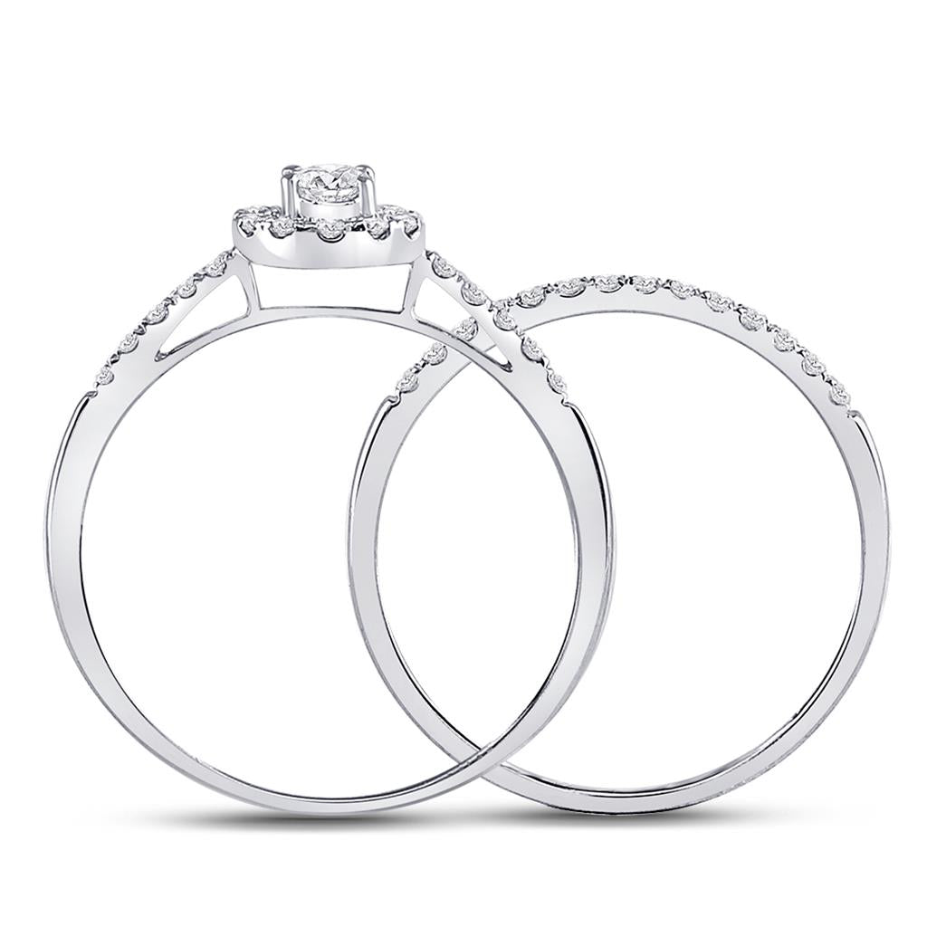14k White Gold Round Diamond Bridal Wedding Ring Set 1/2 Cttw