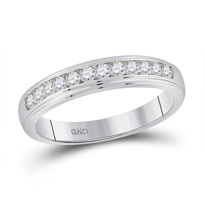 14k White Gold Round Diamond Wedding Channel-Set Band Ring 1/2 Ctw