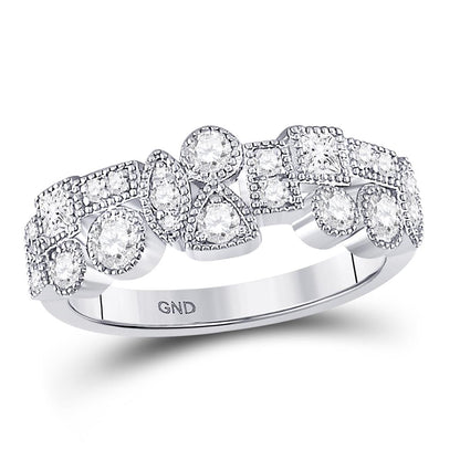 14k White Gold Round Diamond Modern Geometric Band Ring 5/8 Cttw