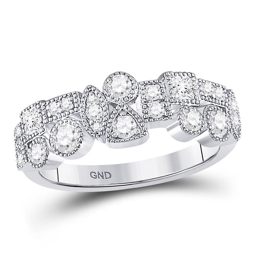 14k White Gold Round Diamond Modern Geometric Band Ring 5/8 Cttw