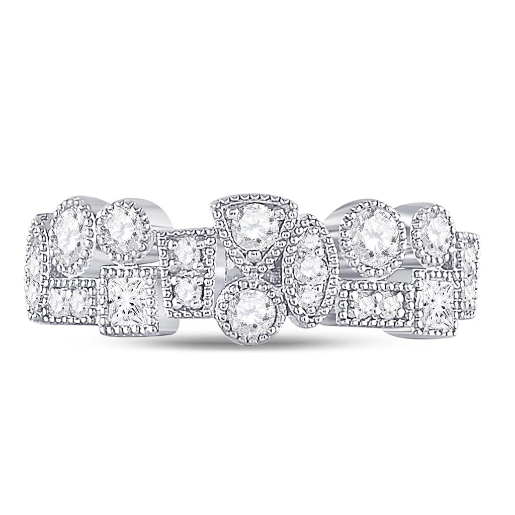 14k White Gold Round Diamond Modern Geometric Band Ring 5/8 Cttw