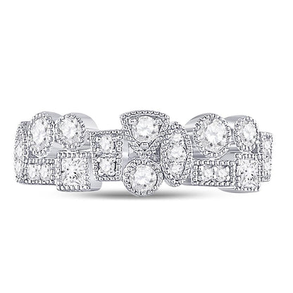 14k White Gold Round Diamond Modern Geometric Band Ring 5/8 Cttw