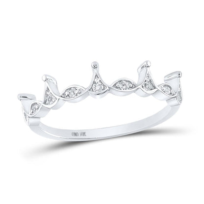 14k White Gold Round Diamond Crown Stackable Band Ring 1/5 Cttw