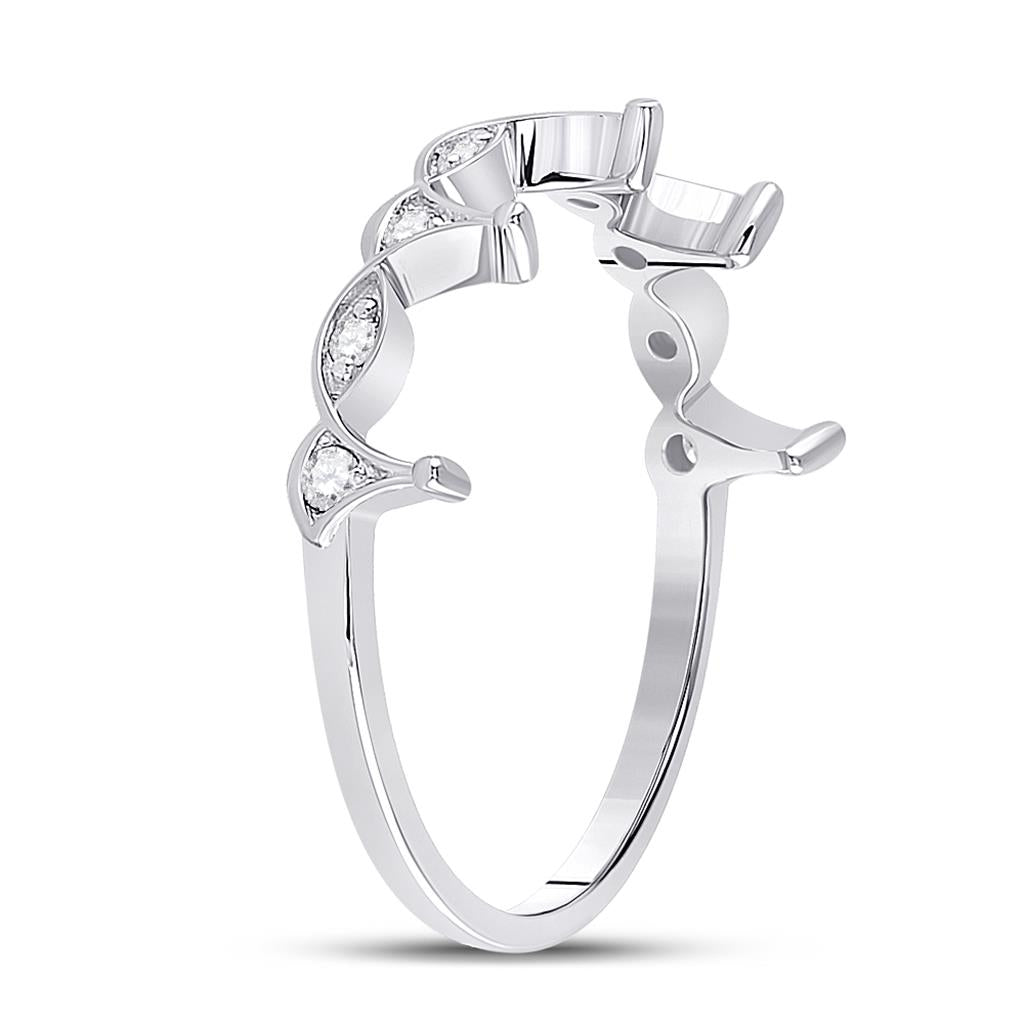 14k White Gold Round Diamond Crown Stackable Band Ring 1/5 Cttw