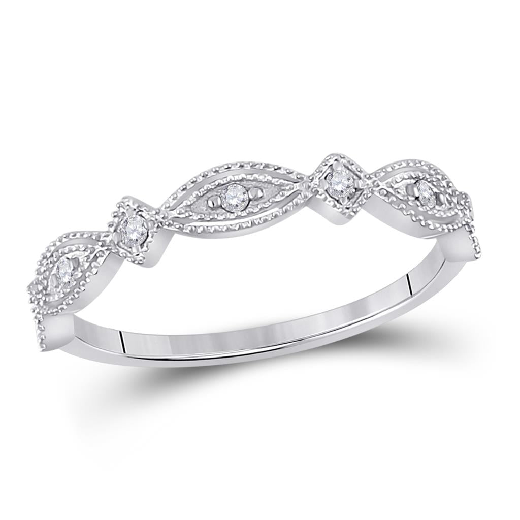 14k White Gold Round Diamond Stackable Band Ring 1/8 Cttw