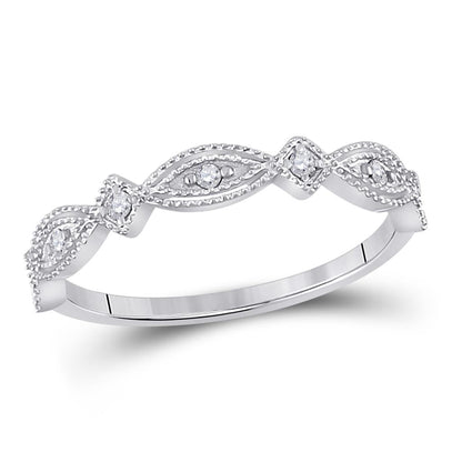 14k White Gold Round Diamond Stackable Band Ring 1/8 Cttw