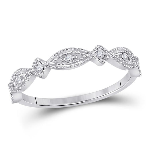 14k White Gold Round Diamond Stackable Band Ring 1/8 Cttw