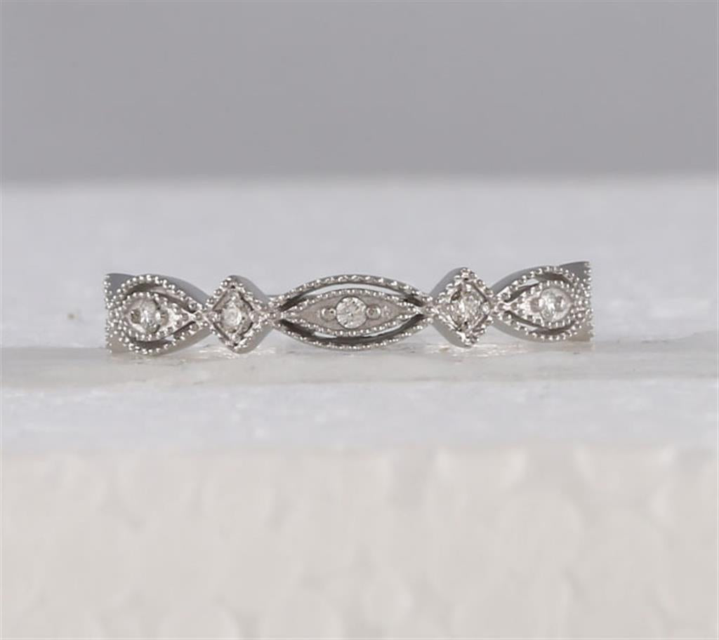 14k White Gold Round Diamond Stackable Band Ring 1/8 Cttw