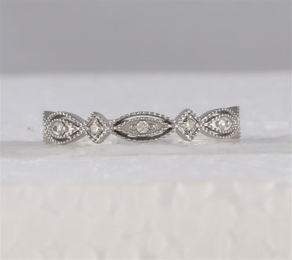 14k White Gold Round Diamond Stackable Band Ring 1/8 Cttw