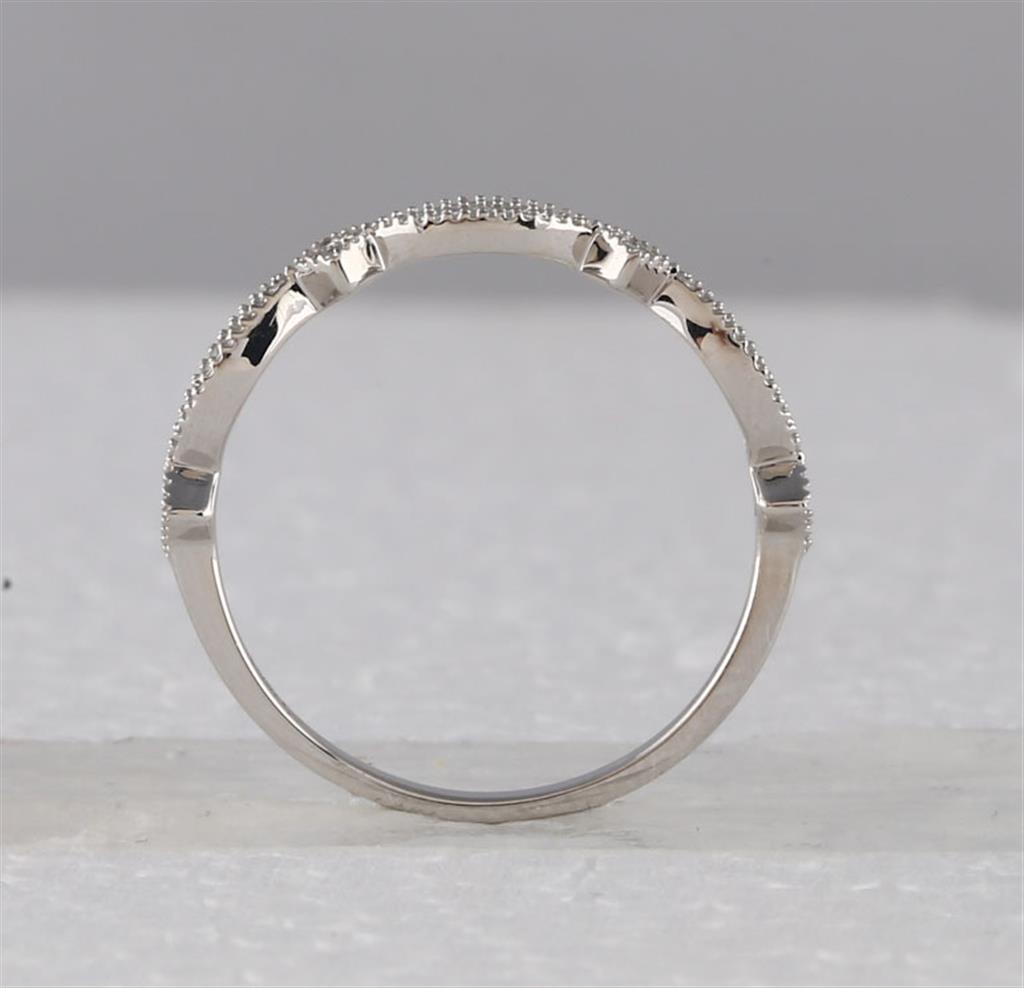 14k White Gold Round Diamond Stackable Band Ring 1/8 Cttw