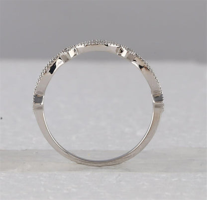 14k White Gold Round Diamond Stackable Band Ring 1/8 Cttw