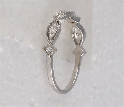 14k White Gold Round Diamond Stackable Band Ring 1/8 Cttw