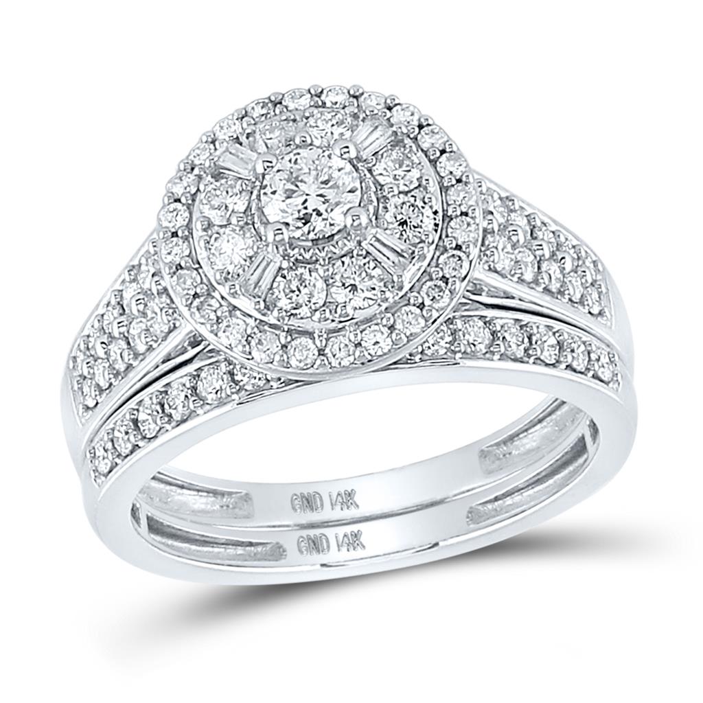 14k White Gold Round Diamond Bridal Wedding Ring Set 1 Cttw