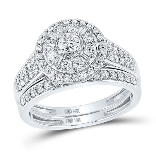 14k White Gold Round Diamond Bridal Wedding Ring Set 1 Cttw