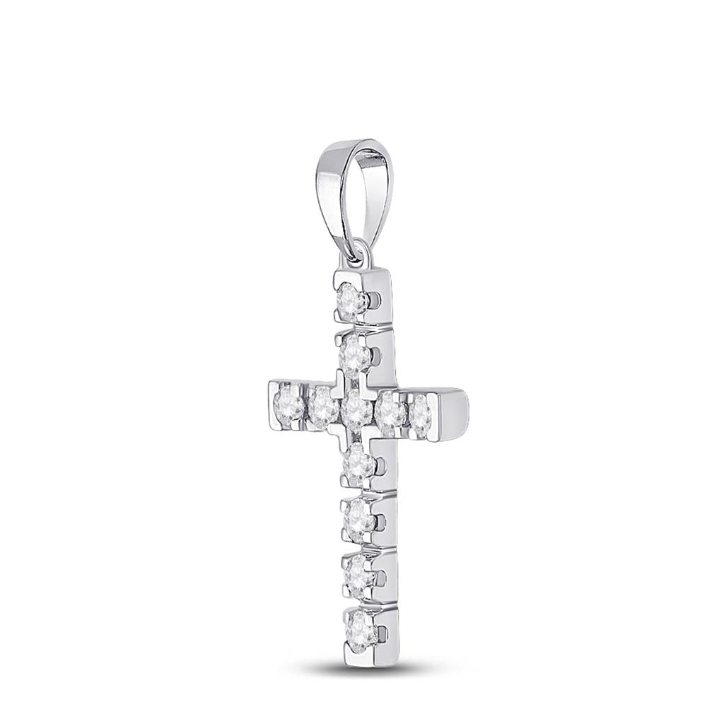 14k White Gold Round Diamond Cross Pendant 1/2 Cttw