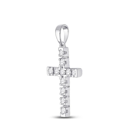 14k White Gold Round Diamond Cross Pendant 1/2 Cttw