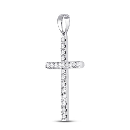 14k White Gold Round Diamond Cross Pendant 1/2 Cttw