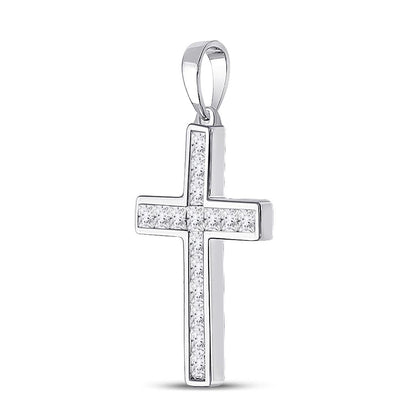 14k White Gold Princess Diamond Cross Pendant 5/8 Cttw