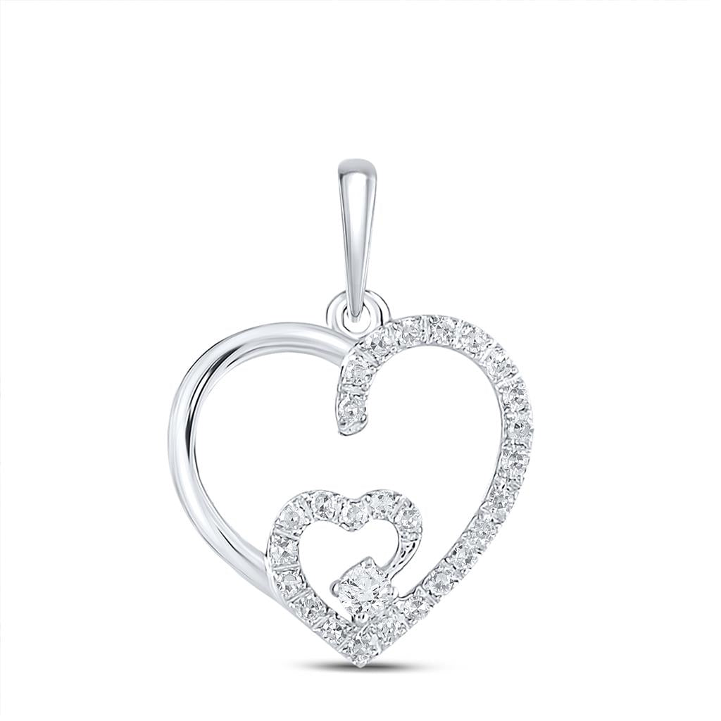 14k White Gold Round Diamond Fashion Heart Pendant 1/10 Cttw
