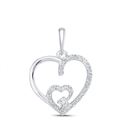 14k White Gold Round Diamond Fashion Heart Pendant 1/10 Cttw