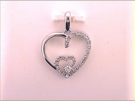 14k White Gold Round Diamond Fashion Heart Pendant 1/10 Cttw