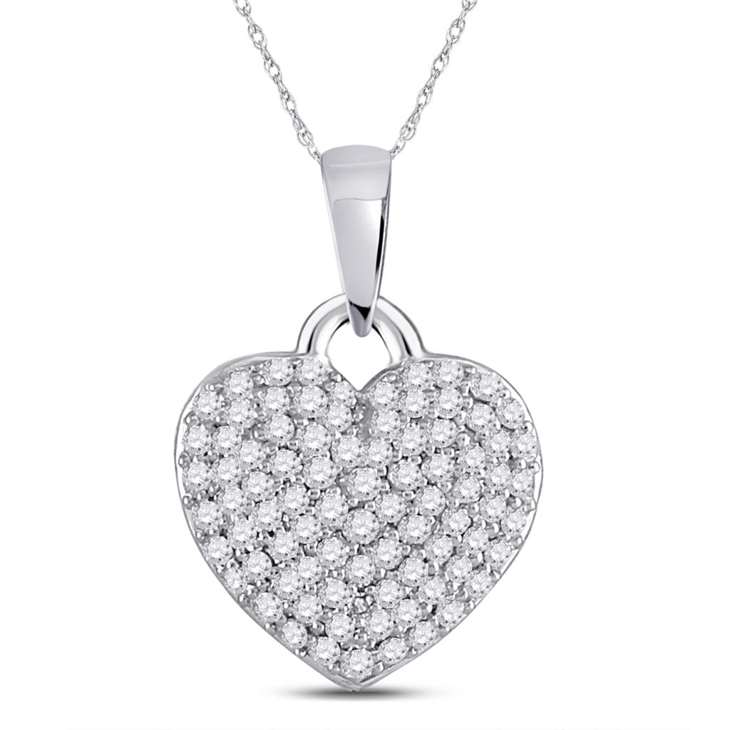 14k White Gold Round Diamond Fashion Heart Pendant 3/8 Cttw