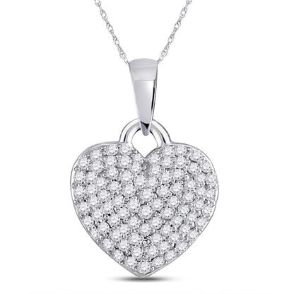 14k White Gold Round Diamond Fashion Heart Pendant 3/8 Cttw